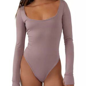 Free People Settle In scoop neck bodysuit with keyhole sleeves
